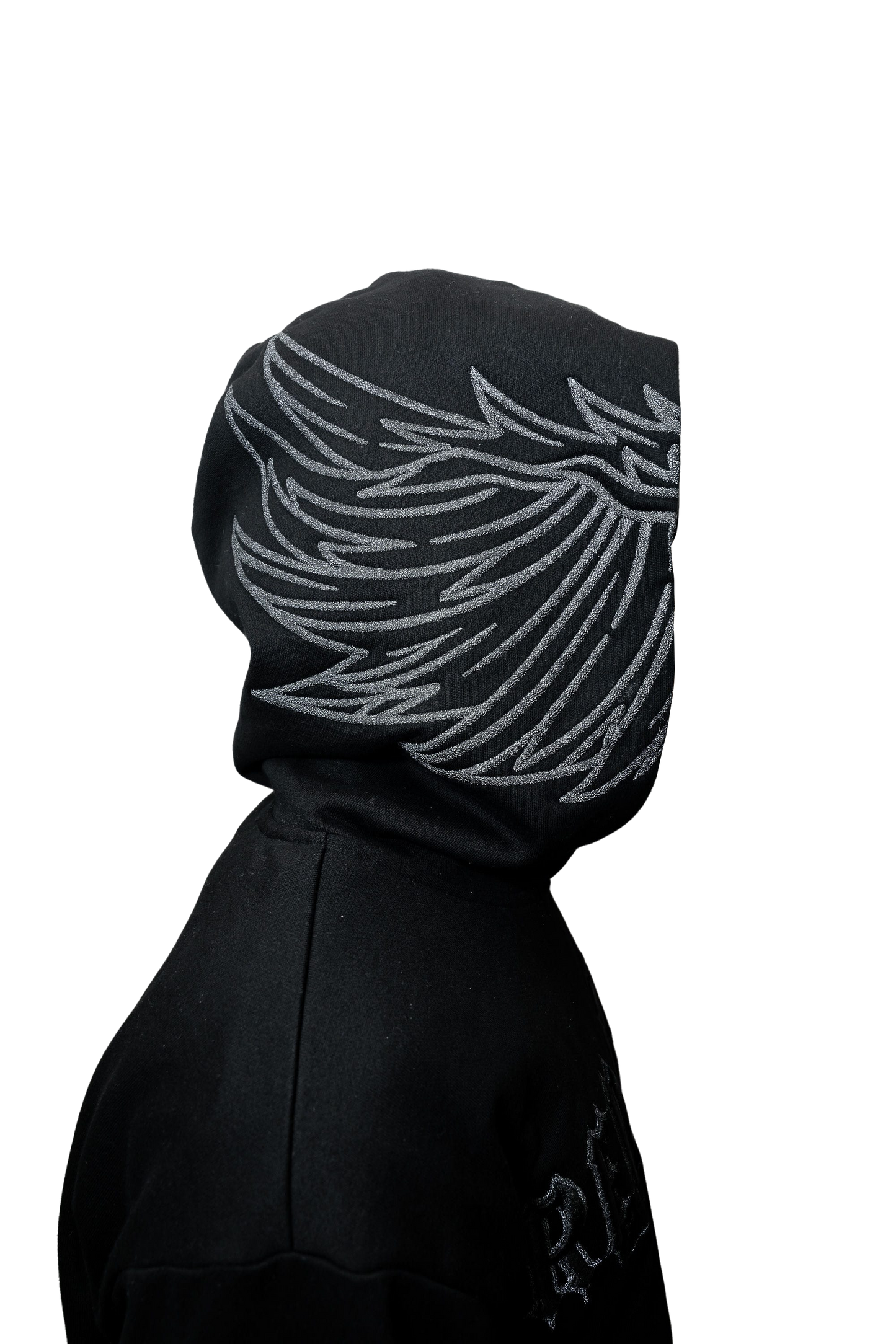 [RED LABEL GARMENTS] BLACK REFLECTIVE WING HEAVYWEIGHT HOODIE