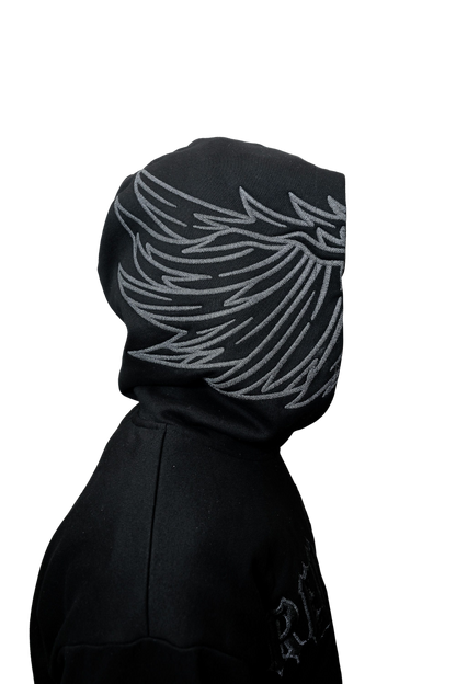 [RED LABEL GARMENTS] BLACK REFLECTIVE WING HEAVYWEIGHT HOODIE