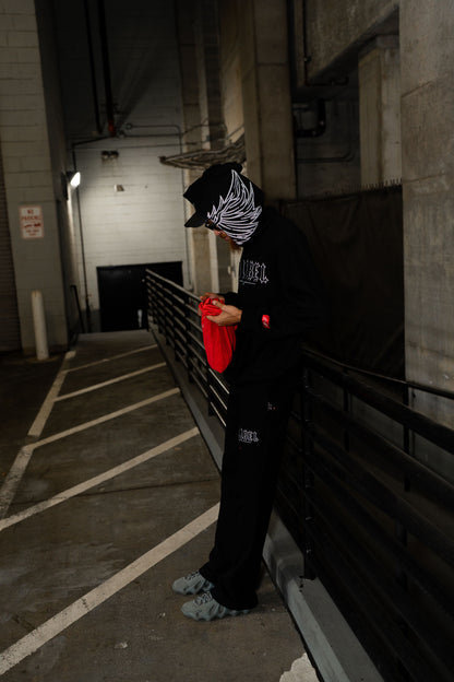 [RED LABEL GARMENTS] BLACK REFLECTIVE WING HEAVYWEIGHT HOODIE