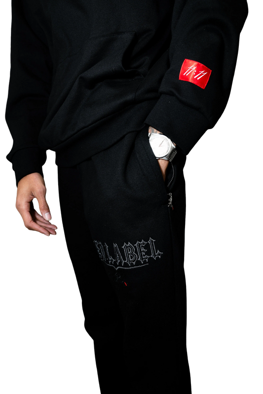 [RED LABEL GARMENTS] BLACK REFLECTIVE WING HEAVYWEIGHT PANTS