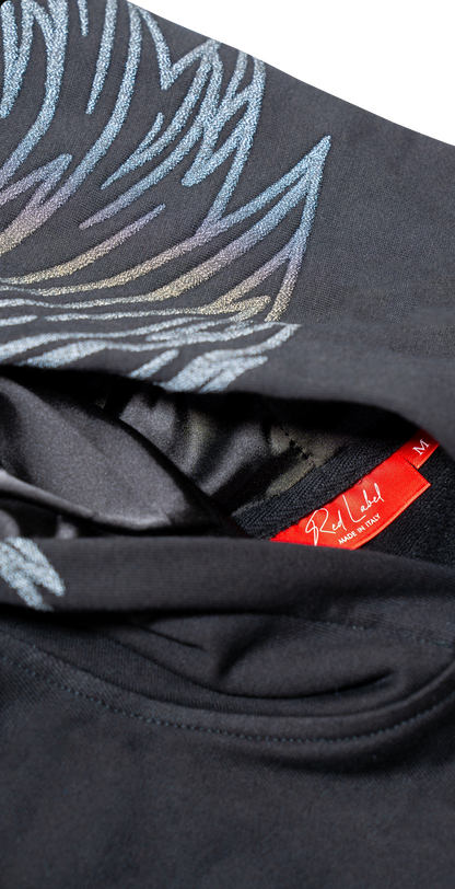 [RED LABEL GARMENTS] BLACK REFLECTIVE WING HEAVYWEIGHT HOODIE